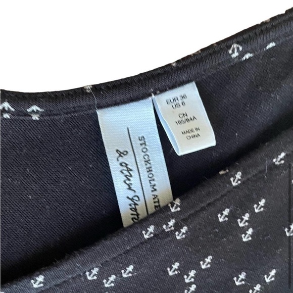 & Other Stories Black Fitted Stretch Shift Dress Anchor Print Nautical - size 6 - Picture 5 of 6